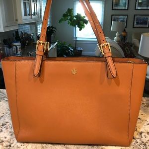 Tory Burch Small York Buckle Camel Leather Tote